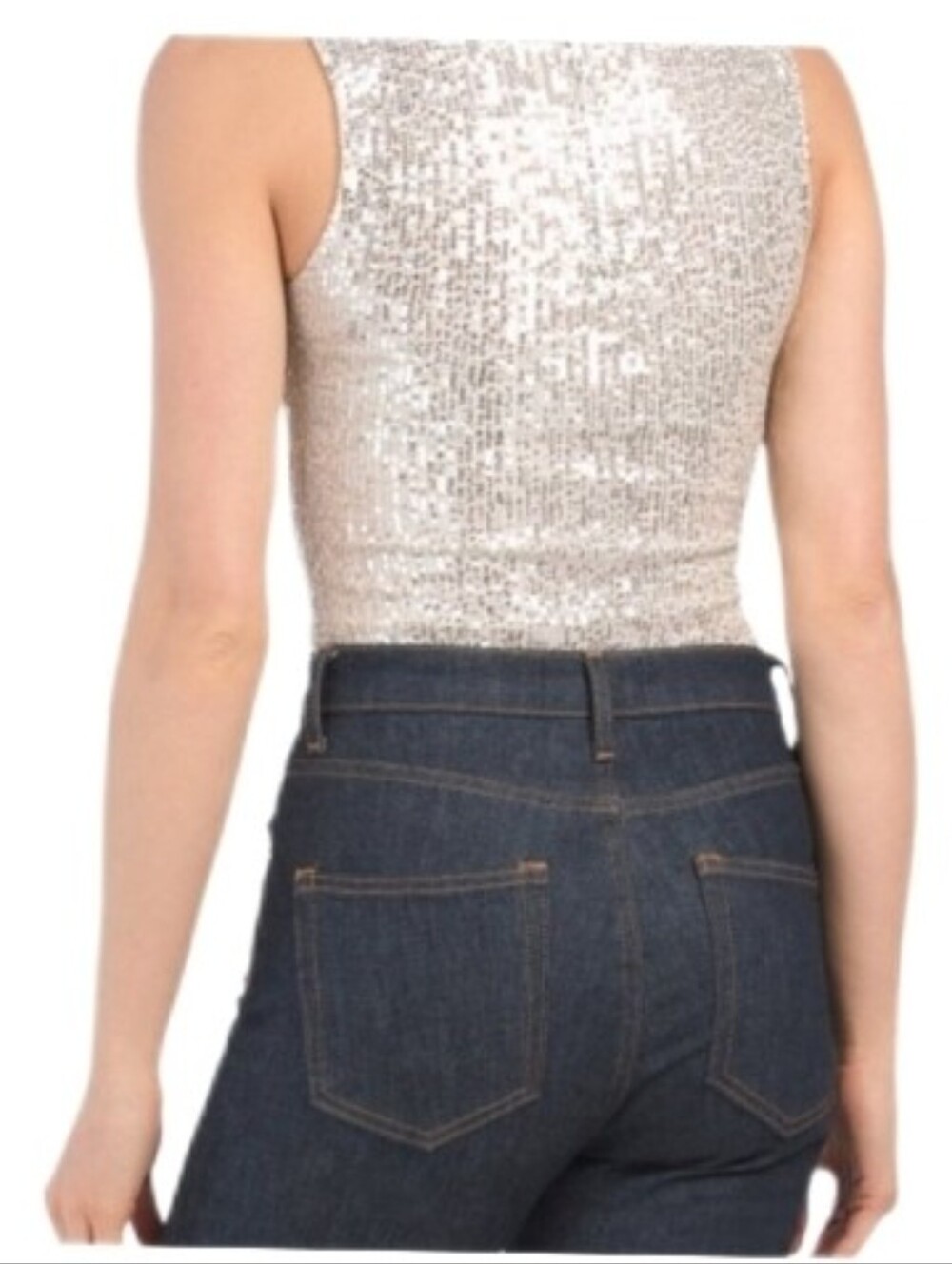 7 for all mankind Sleeveless Sequin Tank Style Mock Neck Bodysuit Silver Size M - Picture 5 of 17